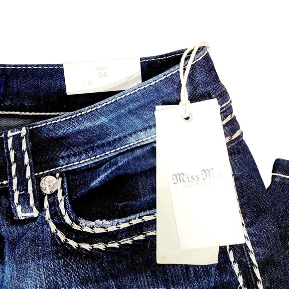 Miss Me Jeans Womens Sz 34x32 Chloe Bootcut Dark Wash Embroidered Bling Mid Rise - Picture 8 of 12